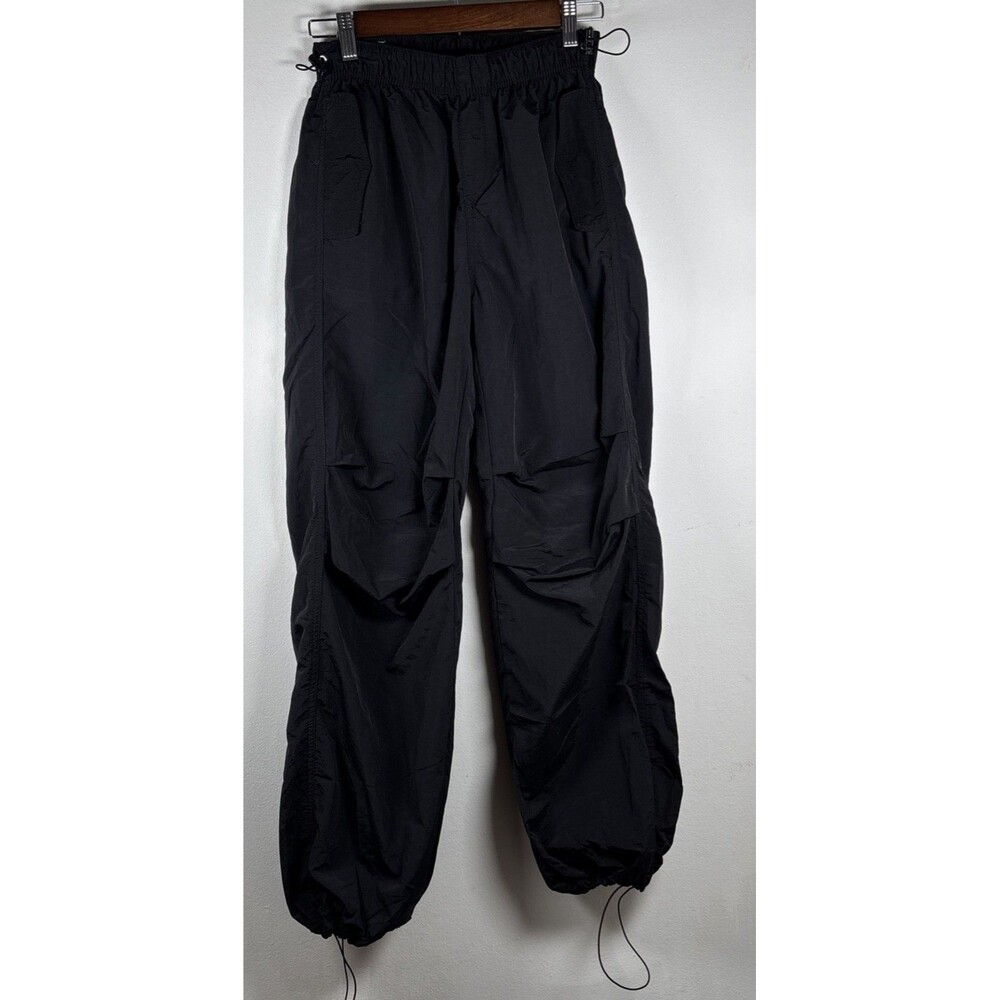 Love Tree Black Parachute Cargo Pants Womens S Y2K Gorpcore 100% Nylon Utility - Picture 2 of 16
